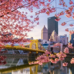 Un marco primaveral al amanecer - Pittsburgh skyline - Varios grabados