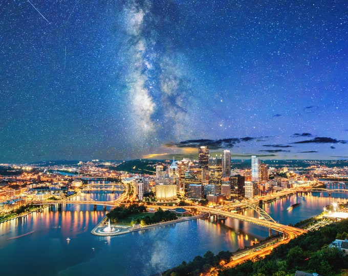 The Milky Way over Pittsburgh - a composite - Pittsburgh skyline - Various Prints