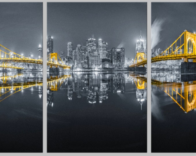 Black and gold reflections of Pittsburgh - Pittsburgh Triptych - Various formats