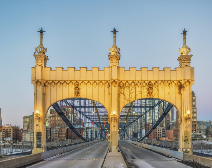 Smithfield Street Bridge glows at dusk in Pittsburgh - Vivid Metal