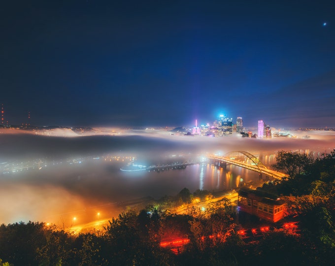 The incline and the fog - Pittsburgh skyline - Various Prints