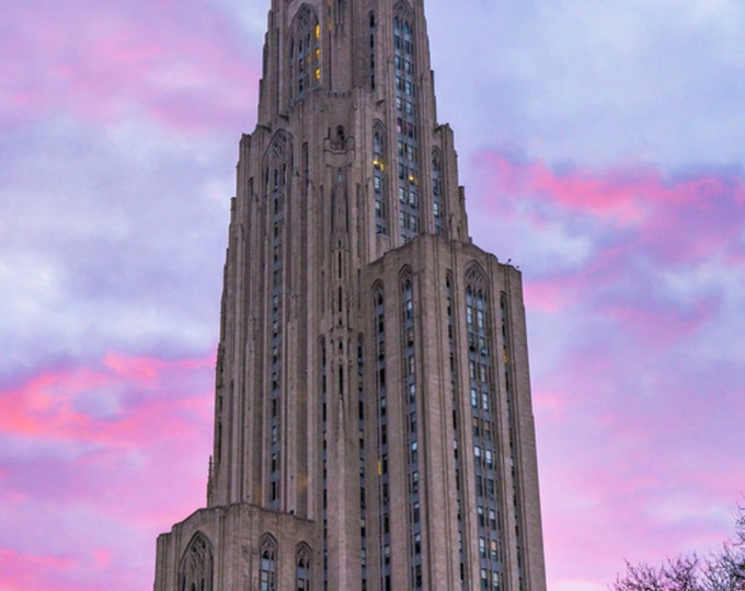 A colorful sunrise around the Cathedral of Learning - Univeristy of Pittsburgh - Various Prints