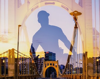Silhouette of Clemente - Double Exposure in Pittsburgh - Various Prints