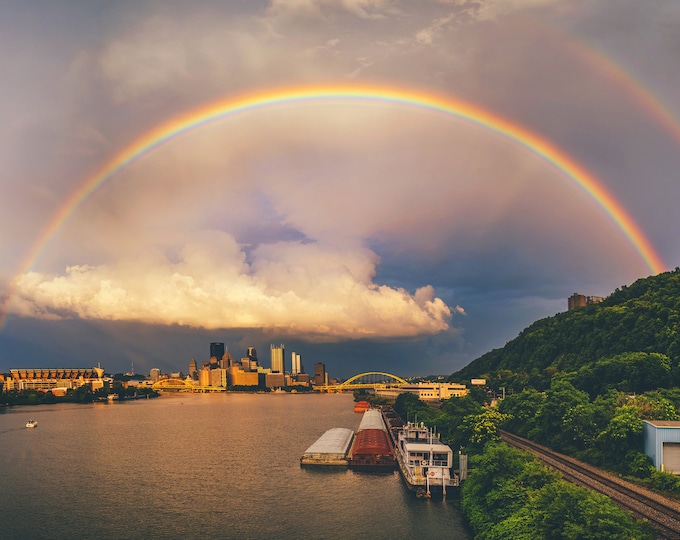 Rainbow over Pittsburgh - Pittsburgh skyline - Various Prints