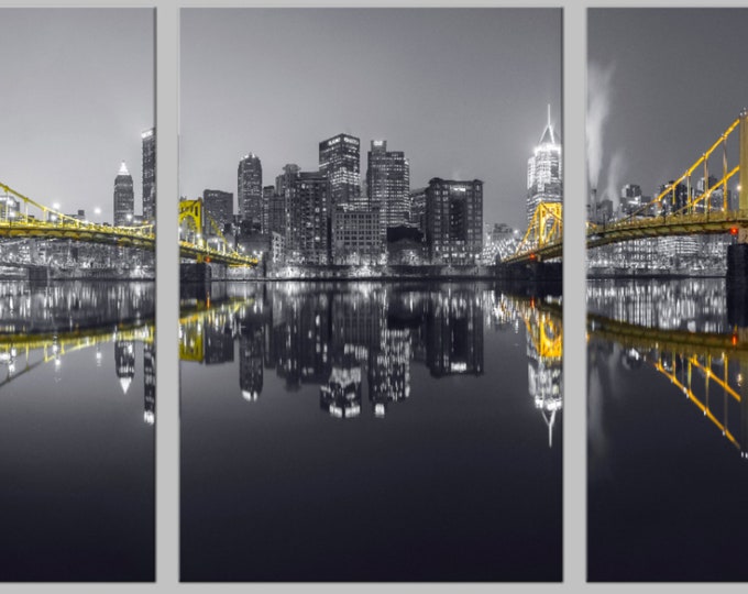 Black and Gold Reflections in Pittsburgh  - Pittsburgh Triptych - Various formats