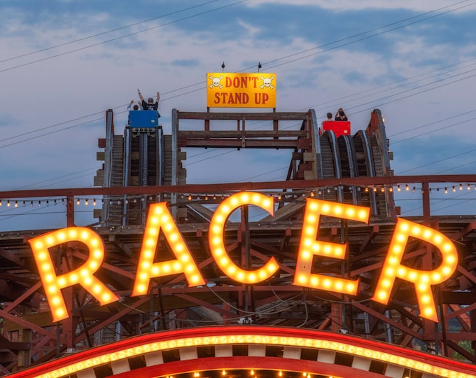 The famous "Don't Stand Up" sign at the Racer at Kennywood Park - Pittsburgh Prints - Various Prints