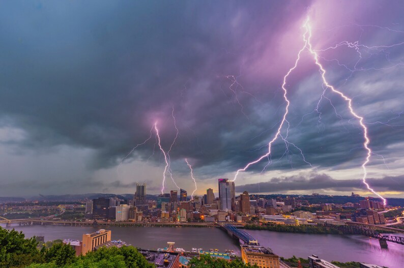 Lighting Strikes the Steel City Pittsburgh Skyline Various - Etsy