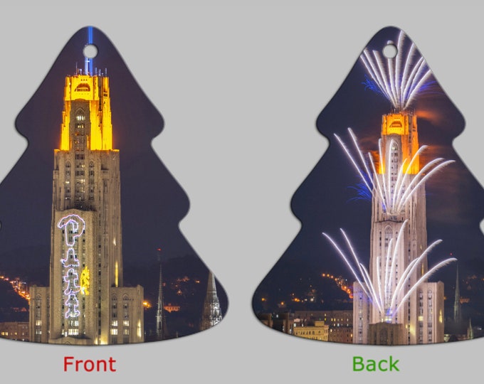 Fireworks over the University of Pittsburgh - Pittsburgh Christmas Ornaments