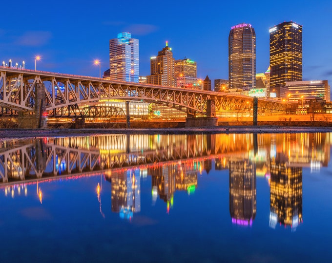 Blue hour Reflections - Pittsburgh skyline - Various Prints