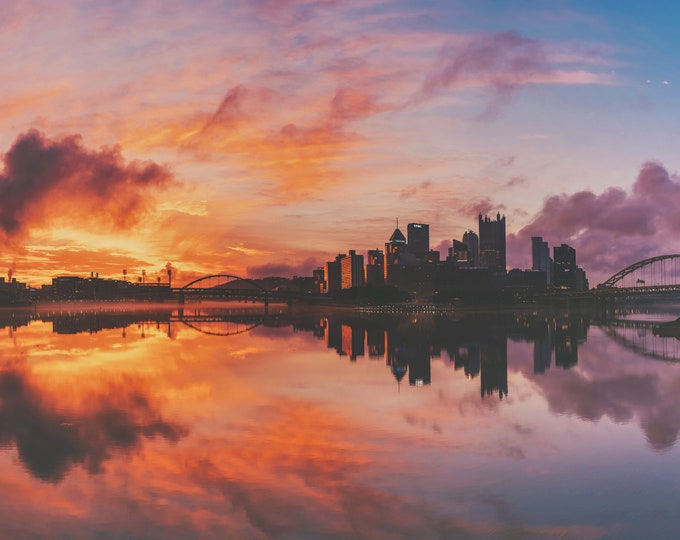 An explosion of fire - Pittsburgh skyline - Various Prints