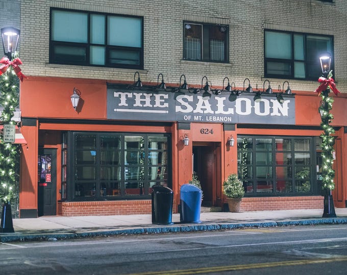 The Saloon at the holidays in Mt. Lebanon - Pittsburgh skyline - Various Prints