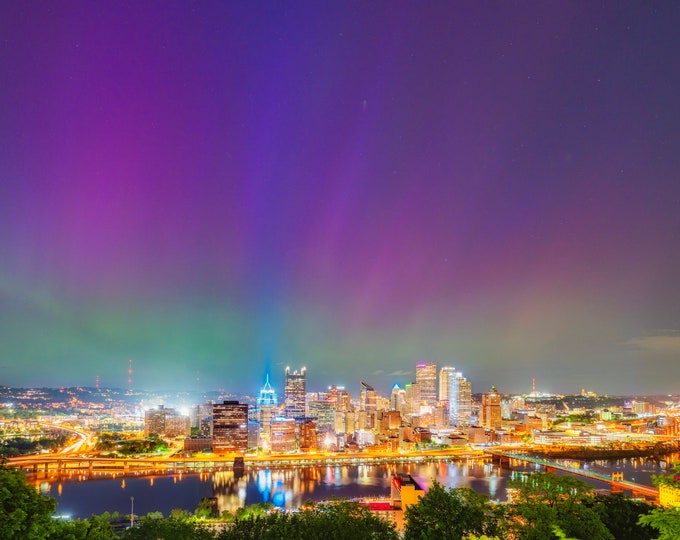 The Northern Lights over Pittsburgh - Pittsburgh Prints - Various Prints