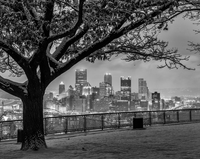 West End Overlook on a snowy morning in Pittsburgh B&W - metal Print