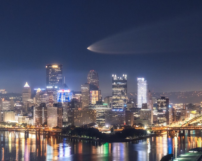 SpaceX Falcon 9 Rocket Over Pittsburgh - Pittsburgh skyline - Various Prints