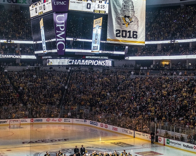 The Pittsburgh Penguins raise their 2016 Stanley Cup Banner inside PPG Paints Arena - Various Prints