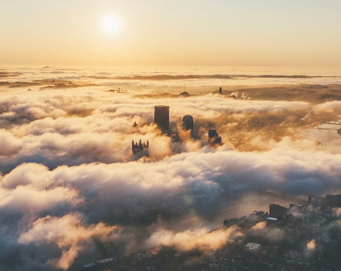 Pittsburgh floating in the fog - Pittsburgh skyline - Various Prints