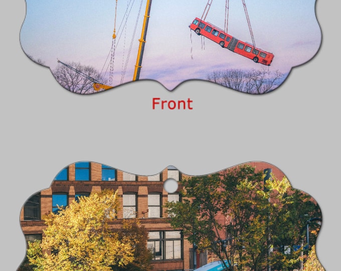 A sinkhole and a hanging bus in Pittsburgh - Pittsburgh Christmas Ornaments