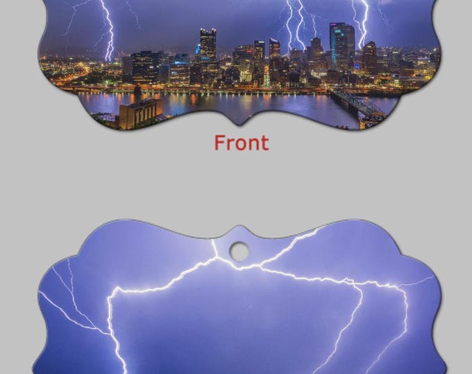 Lightning Strikes over Pittsburgh - Pittsburgh Christmas Ornaments