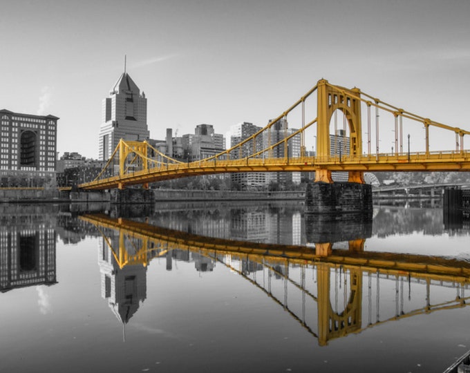 A black and gold view of the Roberto Clemente Bridge - Pittsburgh Prints - Various Prints