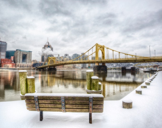 A snowy scene on the North Shore of Pittsburgh  - Various Prints