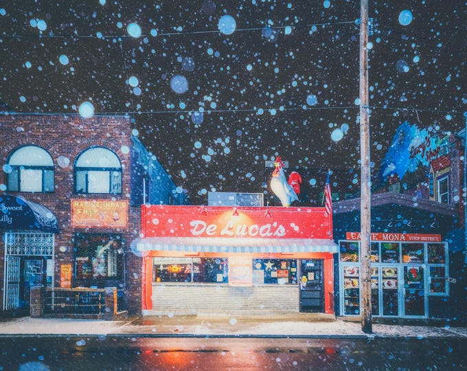 A snowglobe of DeLuca's in the Strip - Pittsburgh skyline - Various Prints