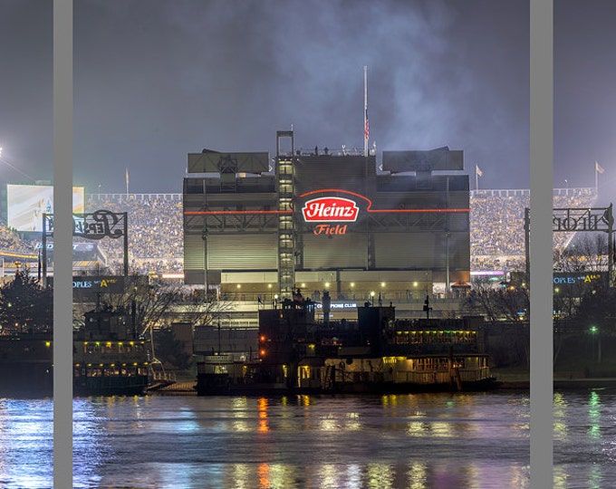 Heinz Field glows at night during a Pittsburgh Steelers game - Pittsburgh Triptych - Various formats