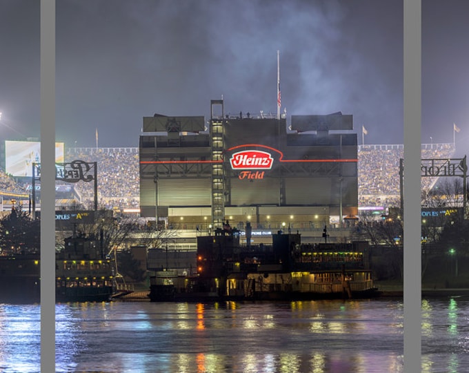 Heinz Field glows at night during a Pittsburgh Steelers game - Pittsburgh Triptych - Various formats