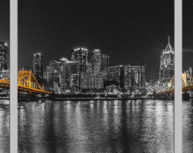 Full moon over Pittsburgh in Black and Gold - Pittsburgh Triptych - Various formats