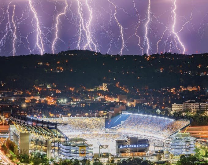 Lightning over Acrisure Stadium - Pittsburgh skyline - Various Prints