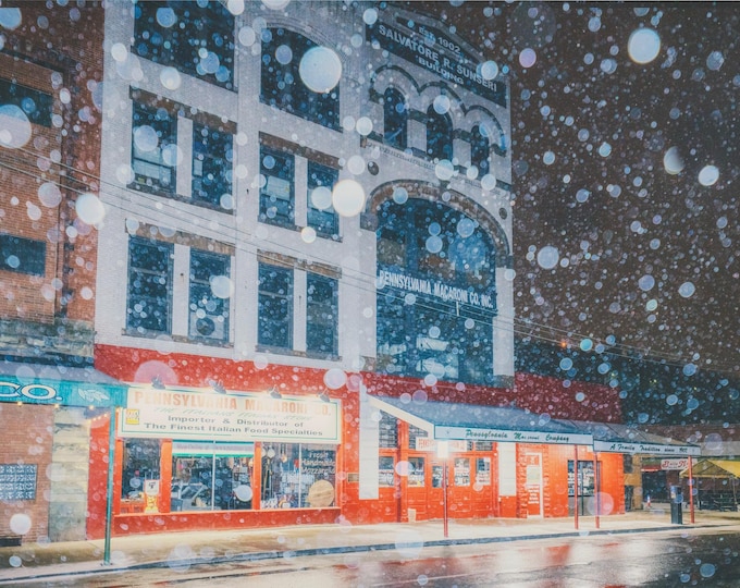 Pennsylvania Macaroni during a snowstorm - Pittsburgh skyline - Various Prints