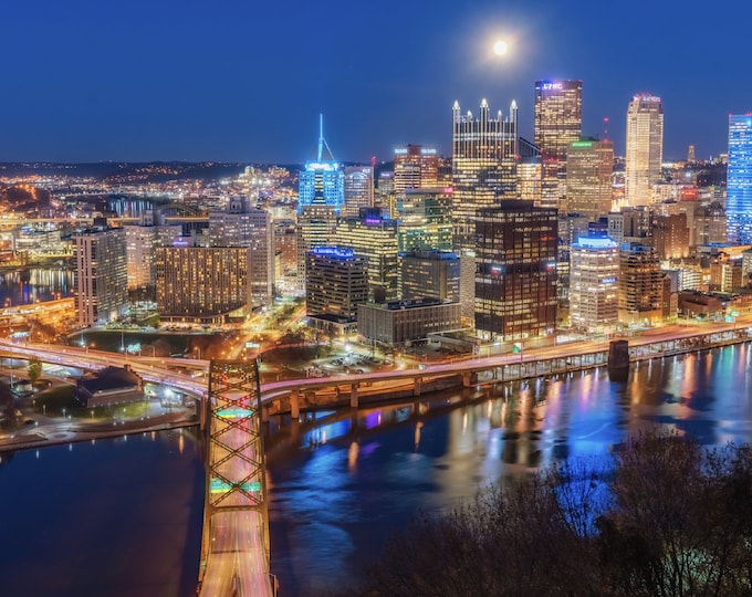A unique view of Pittsburgh and the moon - Pittsburgh Prints - Various Prints