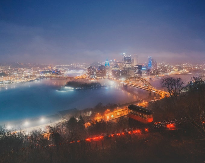 A foggy ride down the hill - Pittsburgh skyline - Various Prints