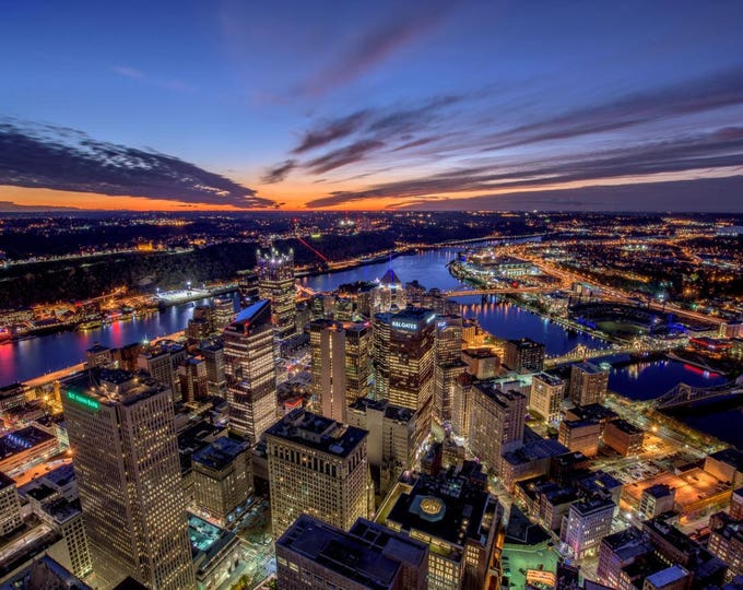 A rooftop view of a beautiful sunset in Pittsburgh - Various Prints