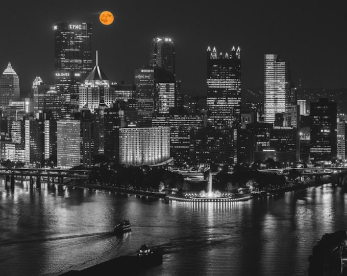 Selective of the moon over Pittsburgh from the West End - Pittsburgh Prints - Various Prints