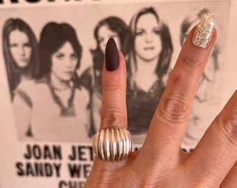 Chunky sterling silver ring ruched pleated