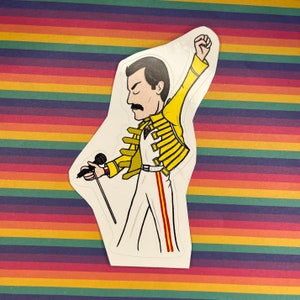 Queen Freddie Mercury Sticker, 2&quot;x3.5&quot; | Bottle, Notebook, Laptop Vinyl Sticker Decal Rock & Roll Caricature
