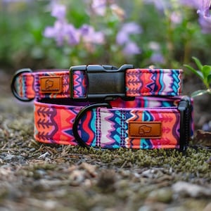 Elements in Pink Dog Collar | Mountain Dog Collar For Adventure Dogs | Handmade Durable Heavy Duty Custom Canvas Fabric Martingale Buckle
