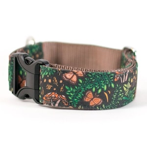 Mushroom Dog Collar: Recycled Canvas, Nature Print