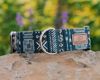 Mud Cloth Dog Collar: Aztec Tribal Print, Durable Canvas