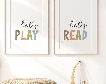 Playroom printable set of 2, Boy Room Decor, Let's Play poster, Let's Read, Educational Wall Art, Homeschool Decor, Classroom printable P12F