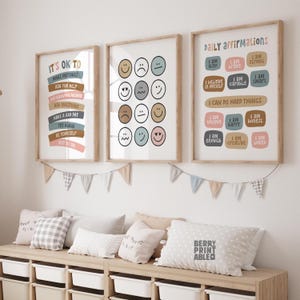 Ensemble de 3 salles de jeux neutres, affirmations positives pour les enfants, imprimable, signe mes sentiments, art mural de la salle de jeux pour enfants, poster Je suis, P72N
