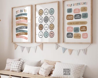 Neutral Playroom Set of 3, Positive Affirmations for Kids, It's ok to Printable, My feelings Sign, Kids Playroom Wall Art, I Am Poster, P72N