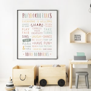 Spielzimmer Regeln, Neutrale druckbare Wandkunst, Kinderzimmer Dekor, Spielzimmer Dekor, Homeschool Poster, P72S