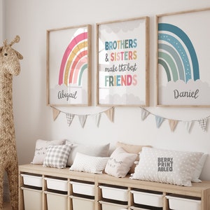 Brothers and Sisters Printable wall art Set of 3, Custom poster, Kids Playroom sign, Siblings rainbow decor, Nursery decor DIGITAL FILE P72P