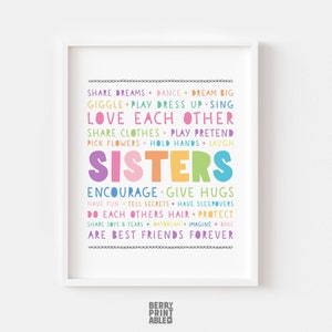 Sisters are best friends printable wall art, Girls shared room poster, Kids room decor, Sisters Printable sign, Rainbow colors playroom P70A
