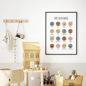 Quadro imprimível sobre sentimentos neutros, pôster sobre emoções, decoração para educação domiciliar Montessori, placa para sala de jogos infantil, decoração para sala de aula, DOWNLOAD DIGITAL P72N