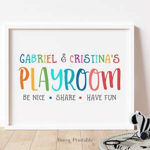 Playroom printable., Custom name poster, Playroom sign, Rainbow print wall art, Shared room printable, Kids room decor, Primary colors P72R