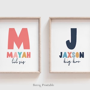 Siblings room Printable wall art, Custom name poster, Brother and sister wall sign, Playroom decor, Kids shared room decor, DIGITAL, P72C