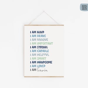 Affirmations printable wall art, Custom kids playroom sign, Daily affirmations for boy, Playroom decor, Homeschool poster, DIGITAL FILE P12E