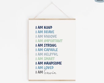 Affirmations printable wall art, Custom kids playroom sign, Daily affirmations for boy, Playroom decor, Homeschool poster, DIGITAL FILE P12E
